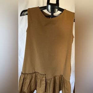 Alpha Studio Italy Cotton Stretch Tunic Dress Brown Ruffle Hem Size 38 Small
